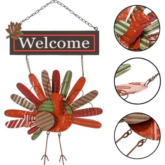 Vintage Metal Thanksgiving Turkey Wall Hanging Decoration Welcome Sign - Picture 5 of 7